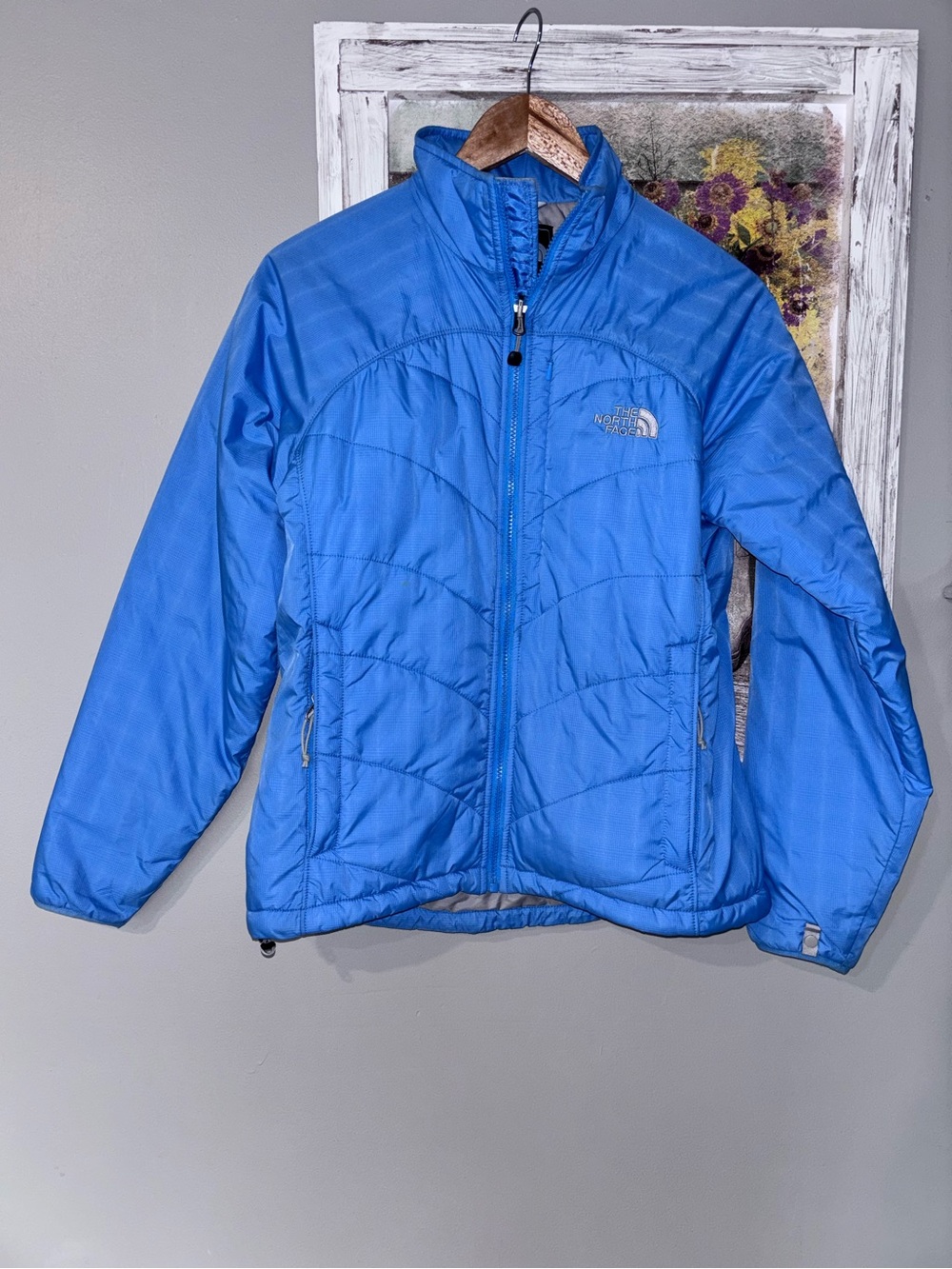 The North Face Blue Full Zip Quilted Puffer Jacket Mock Neck Medium